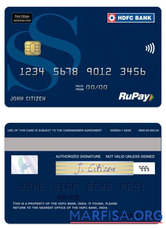 Downloadable India HDFC Bank RuPay Shoppers Stop credit card template